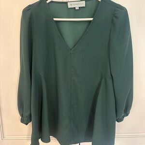 Tuckernuck forest green v neck flowy blouse. Size medium.